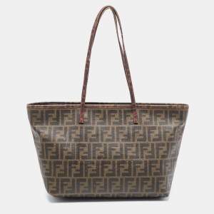 Pre Owned Fendi Tobacco Zucca Coated Canvas and Leather Roll Tote