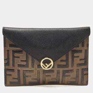 Fendi Brown/Black Embossed FF Leather F is Fendi Slim Pouch 