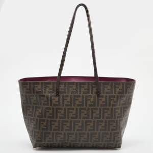 Pre Owned Fendi Tobacco Zucca Coated Canvas and Leather Small Roll Shopper Tote