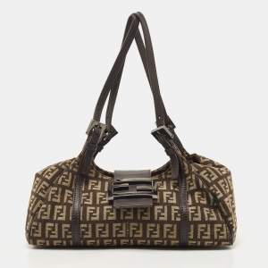 Pre Owned Fendi Tobacco Zucca Canvas and Leather Shoulder Bag