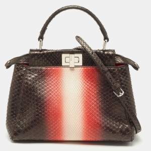 Pre Owned Fendi Dark Tri Color Python Mini Peekaboo Top Handle Bag