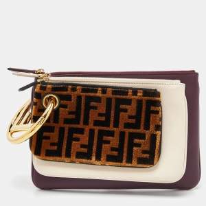Pre Owned Fendi Multicolor Zucca Velvet and Leather Triplette Pouch