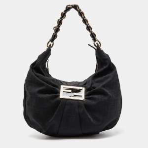 Fendi Black Zucca Canvas and Patent Leather Mia Hobo