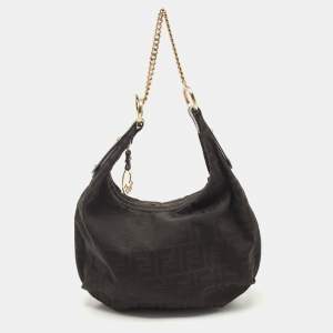Pre Owned Fendi Black Zucca Canvas Chef Chain Link Hobo