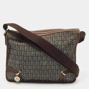 Fendi Blue/Brown Zucchino Canvas and Leather F Charm Messenger Bag