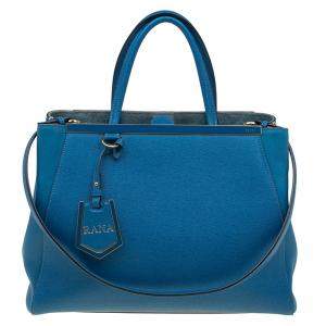 Pre Owned Fendi Blue Leather Medium 2jours Tote