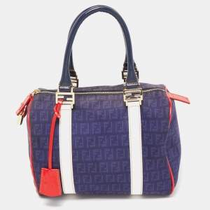 Pre Owned Fendi Multicolor Zucchino Canvas and Patent Leather Small Forever Bauletto Boston Bag