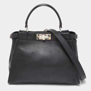 Pre Owned Fendi Black Tortoiseshell Effect Leather Medium Peekaboo Iseeu Top Handle Bag