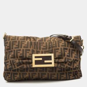 Fendi Tobacco Zucca Canvas and Patent Leather Mia Flap Shoulder Bag