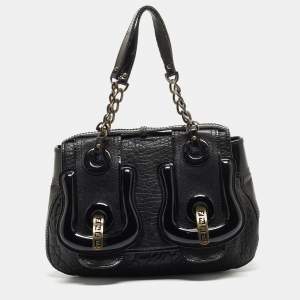 Pre Owned Fendi Black Pebbled Leather B Bag
