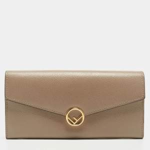 Pre Owned Fendi Taupe Leather F is Fendi Continental Wallet