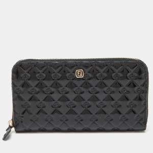 Pre Owned Fendi Black Patent Leather Fendilicious Zip Around Wallet