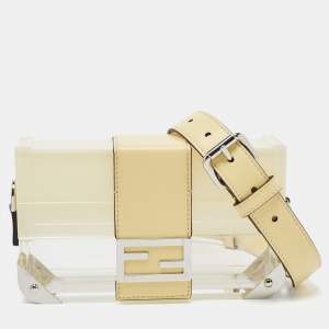 Pre Owned Fendi Yellow/Clear Plexiglass and Leather Mini Trunk Baguette 