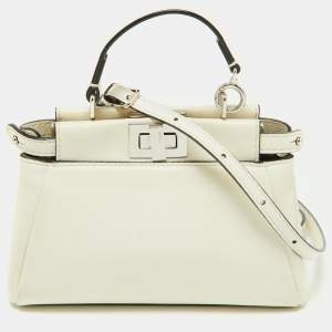 Pre Owned Fendi White Leather Micro Peekaboo Crossbody Bag