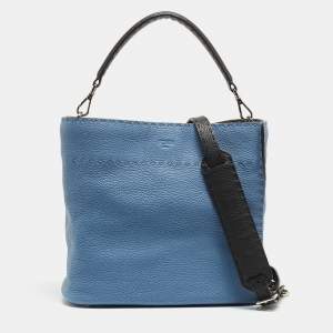 Pre Owned Fendi Light Blue/Black Leather Anna Bag