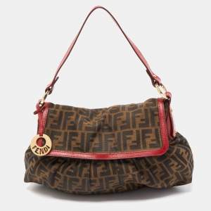 Fendi Tobacco/Red Zucca Canvas and Leather Chef Shoulder Bag