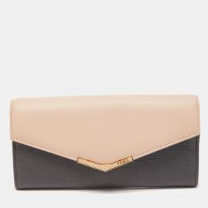 Pre Owned Fendi Grey/Pink Leather 2jours Envelope Continental Wallet