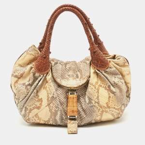 Pre Owned Fendi Brown/Multicolor Python and Leather Spy Bag