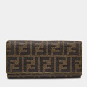 Fendi Tobacco/Yellow Zucca Coated Canvas and Leather Trifold Continental Wallet