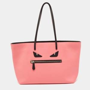 Pre Owned Fendi Black/Pink Leather Medium Monster Roll Tote