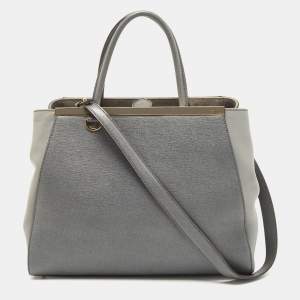 Pre Owned Fendi Grey Leather Medium 2Jours Tote
