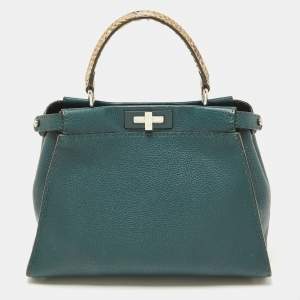 Fendi Green Selleria Leather and Python Medium Peekaboo Top Handle Bag