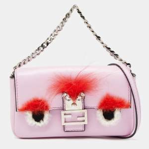 Pre Owned Fendi Multicolor Leather and Fox Fur Micro Buggie Baguette Bag