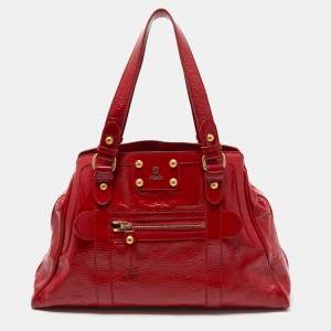 Pre Owned Fendi Red Wrinkled Patent Leather De Jour Bag
