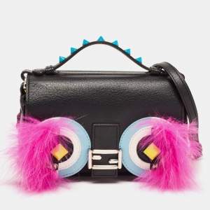 Fendi Multicolor Fox and Snakeskin Trimmed Leather Double Micro Baguette Bag