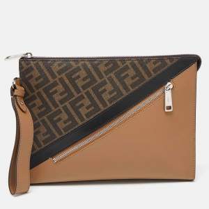 Fendi Tri Color Coated Canvas and Leather Diagonal Wristlet Pouch