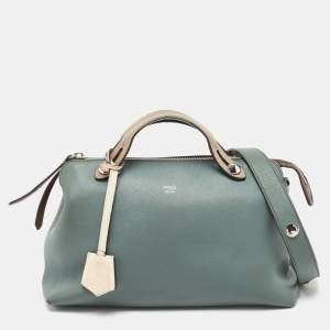 Pre Owned Fendi Green Malachite/Beige Leather Medium By The Way Shoulder Bag