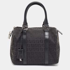 Pre Owned Fendi Black Leather Small Forever Bauletto Boston Bag
