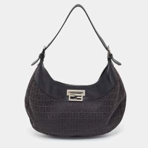 Pre Owned Fendi Black Zucchino Canvas and Leather Hobo