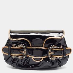 Pre Owned Fendi Black/Gold Patent and Leather B Clutch
