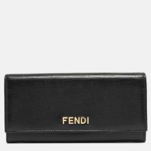 Fendi Black Leather Logo Flap Continental Wallet