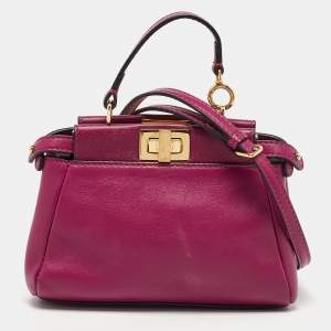 Pre Owned Fendi Pink Leather Micro Peekaboo Crossbody Bag