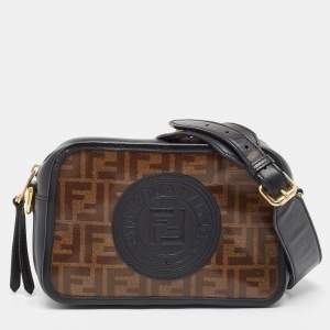 Pre Owned Fendi Tobacco/Black Coated Canvas and Leather F is Fendi  Stamp Patch Camera Bag