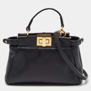 Pre Owned Fendi Black Leather Micro Peekaboo Crossbody Bag