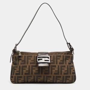 Fendi Dark Brown/Tobacco Zucca Canvas Zip Baguette Bag