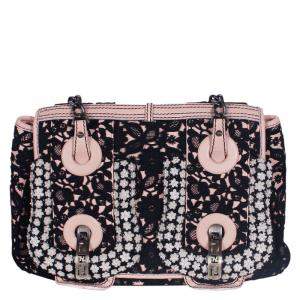 Pre Owned Fendi Black/Pink Lace and Leather Limited Edition B. Bag