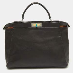 Pre Owned Fendi Black Leather Large Peekaboo Top Handle Bag