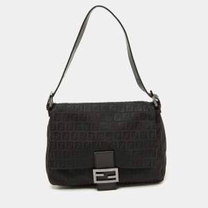 Pre Owned Fendi Black Zuchinno Fabric and Leather Mama Baguette Shoulder Bag