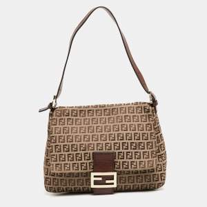 Pre Owned Fendi Beige/Brown Zucchino Fabric and Leather Mama Baguette Bag