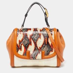 Fendi Multicolor Leather, Canvas and Snakeskin Silvana Top Handle Bag