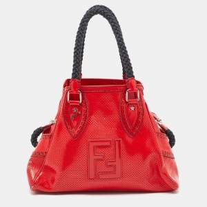 Pre Owned Fendi Red Perforated Patent Leather De Jour Tote