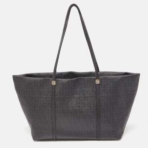 Pre Owned Fendi Black Zuchinno Coated Canvas and Leather Roll Tote