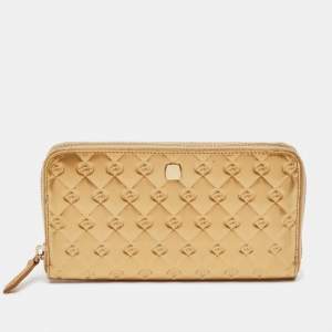 Pre Owned Fendi Gold Embossed Patent Leather Fendilicious Continental Wallet
