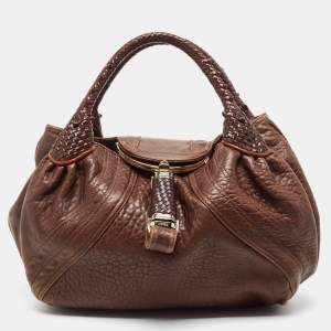 Pre Owned Fendi Brown Pebbled Leather Spy Bag