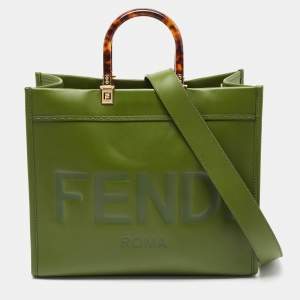 Pre Owned Fendi Green Leather Medium Sunshine Tote