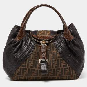 Pre Owned Fendi Tobacco Textured Leather Spy Bag